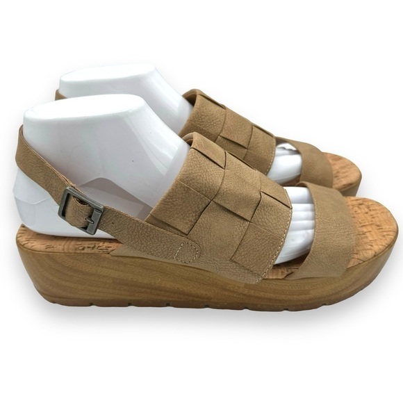 4 for $40 SALE!Korks Fraya Faux Leather Woven Platform Sandals, Natural, Size 10 - Picture 3 of 11